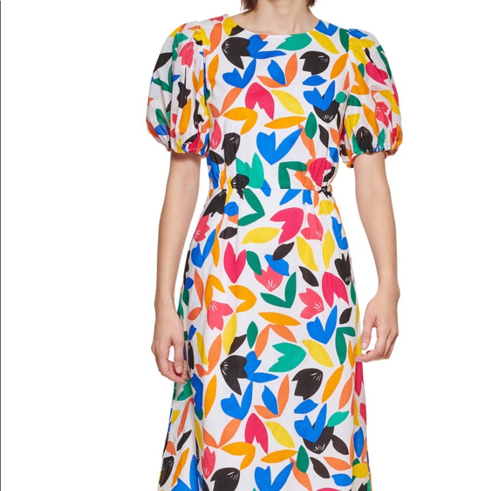 Calvin Klein printed dress. Colorful midi dress.